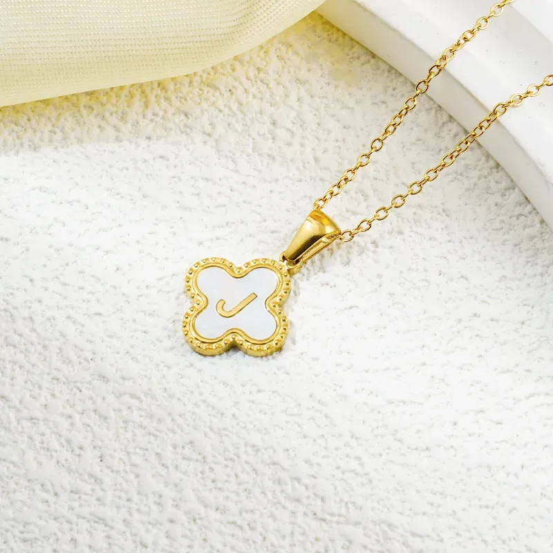 Wholesale Fashion Clover 26 Letter Black White Fritillaria Necklace - Image 25