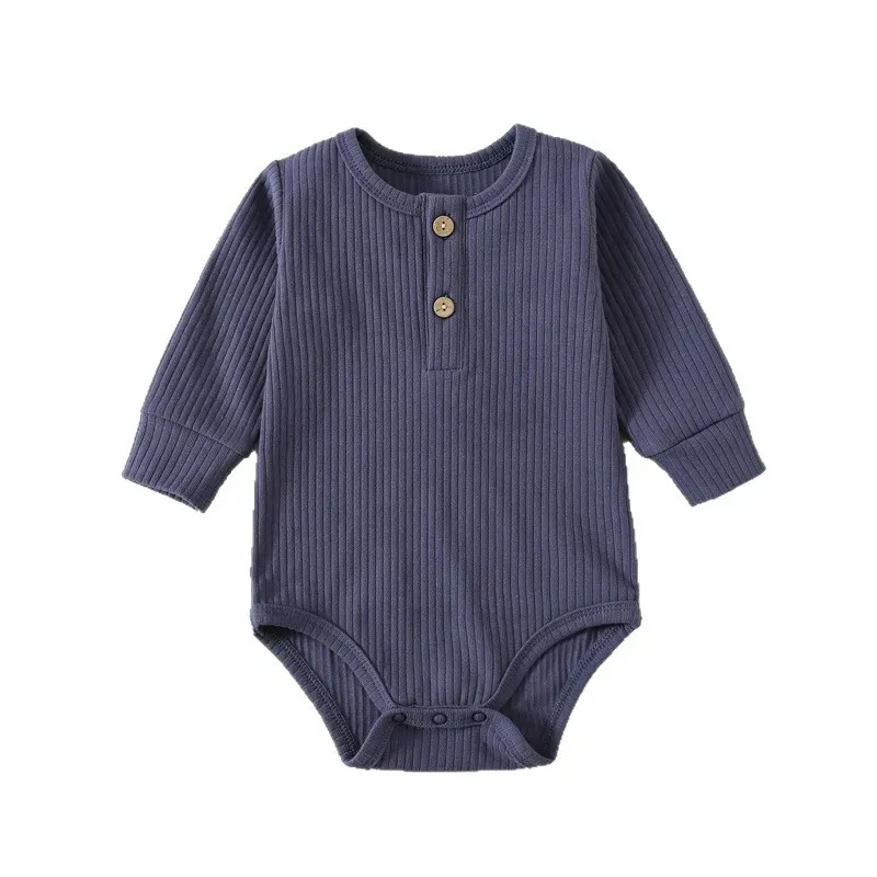 Wholesale Kids Baby'S Boys And Girls Autumn And Winter Solid Color Long-Sleeve Rompers - Image 3