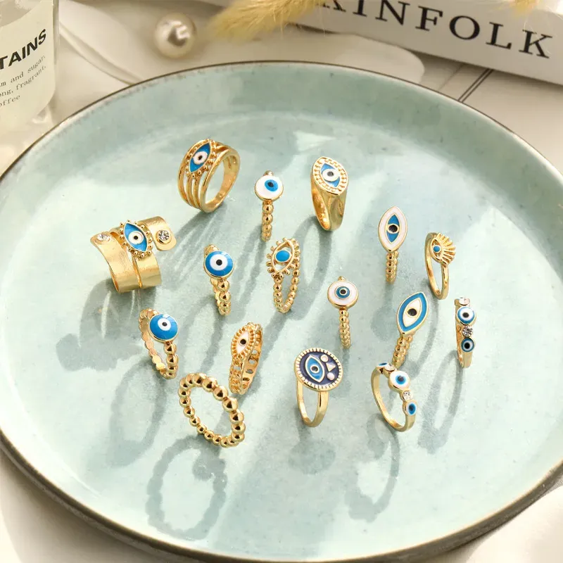Wholesale Women Fashion Oil Painting Gold Plated Devil Eye Ring - Image 4
