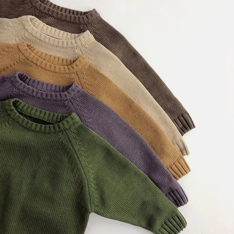 Wholesale Kids Boys And Girls Autumn And Winter Solid Color Round-Neck Long-Sleeve Sweater - Image 3