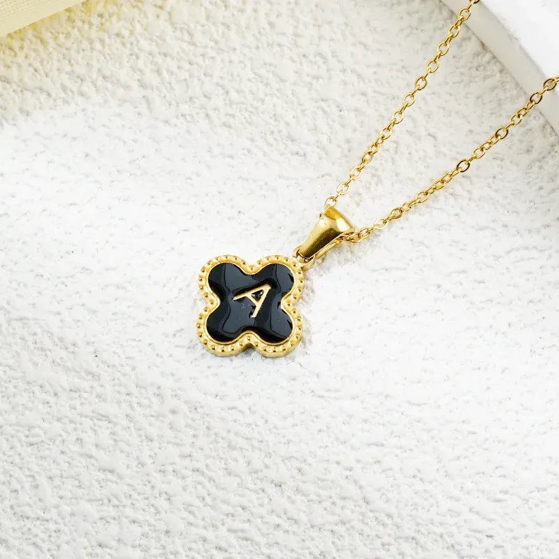 Wholesale Fashion Clover 26 Letter Black White Fritillaria Necklace - Image 6