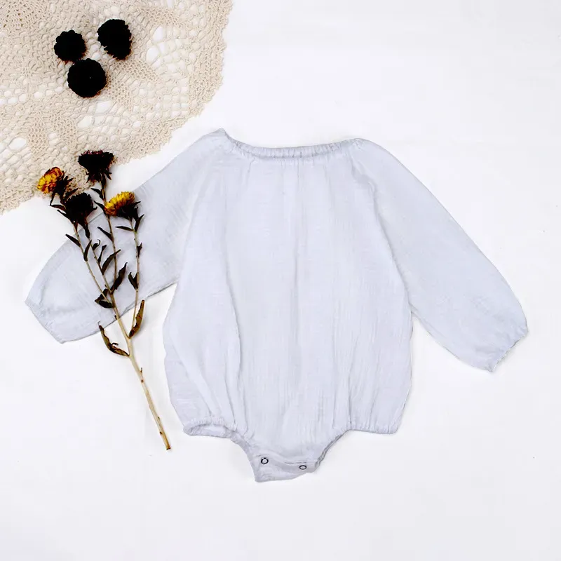 Wholesale Baby Girl Long-Sleeved Cotton Solid Color One-Piece - Image 6