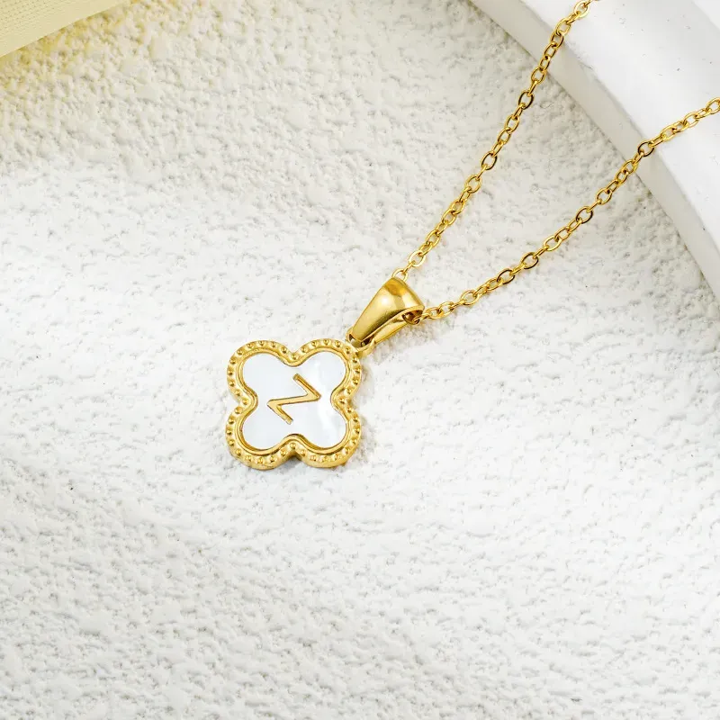 Wholesale Fashion Clover 26 Letter Black White Fritillaria Necklace - Image 55