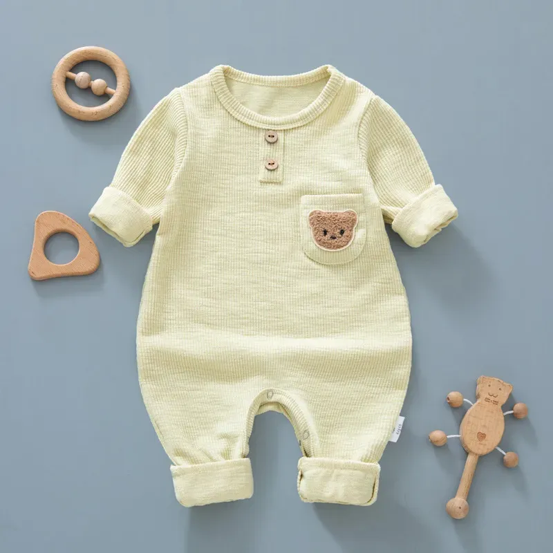 Wholesale Kids Baby Boys Girls Casual Cute Cartoon Bear Long Sleeve Romper - Image 5